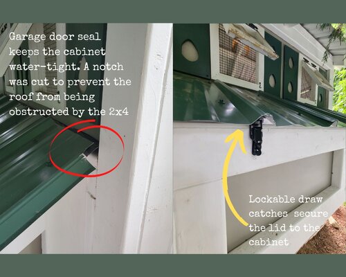 Garage door seal keeps the cabinet water-tight. A notch was cut to prevent the roof from being...jpg